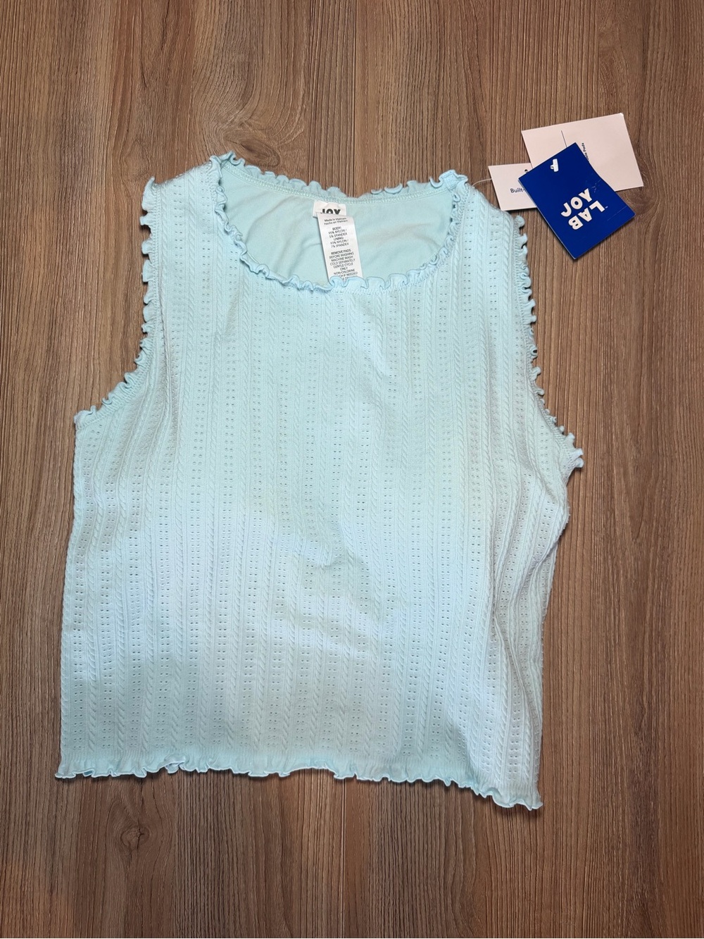 Joylab Light Blue Eyelet Ruffle-Trim athletic support tank Top
